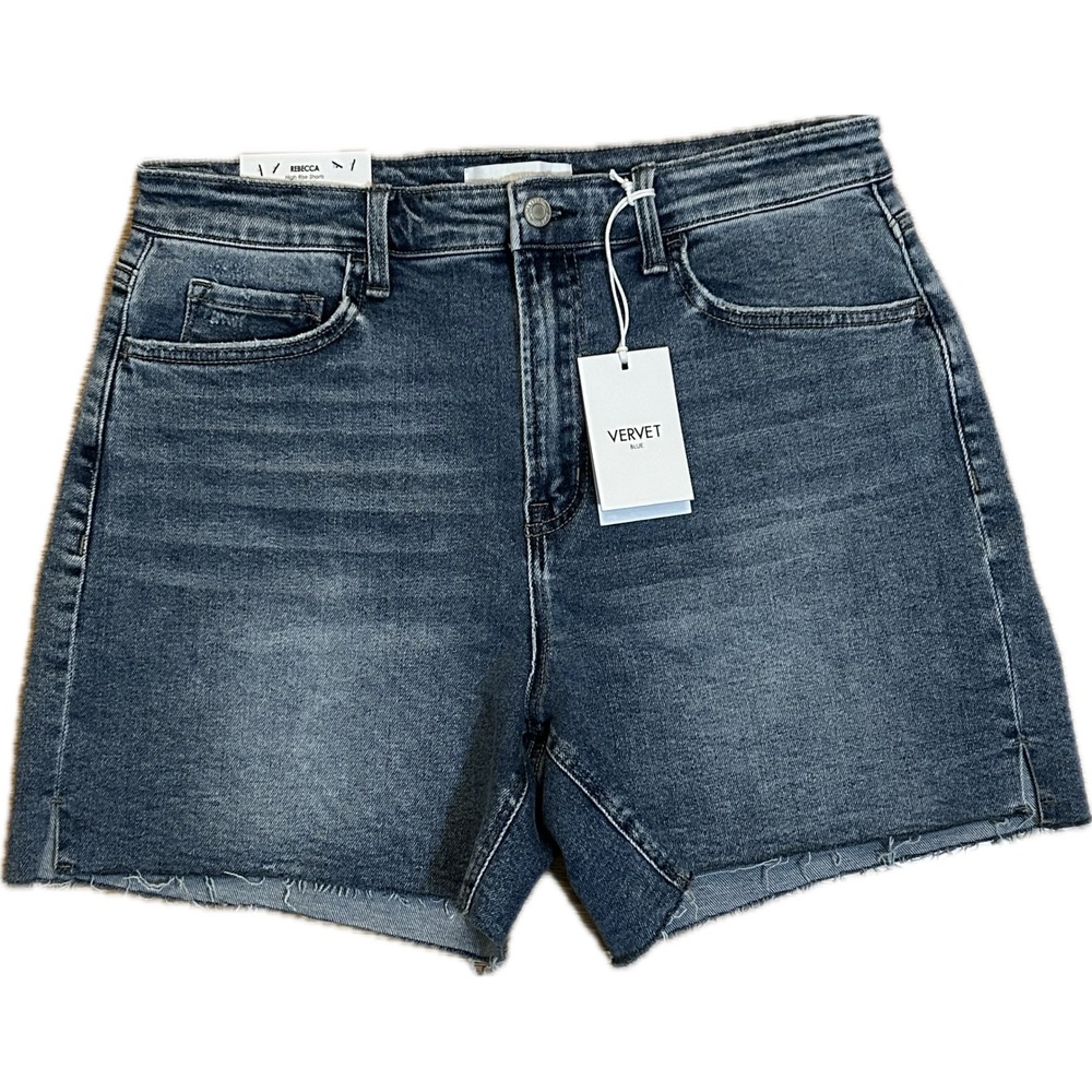 Vervet Blue Rebecca High Rise Denim Shorts Blue Raw Hem T6360 XL NEW